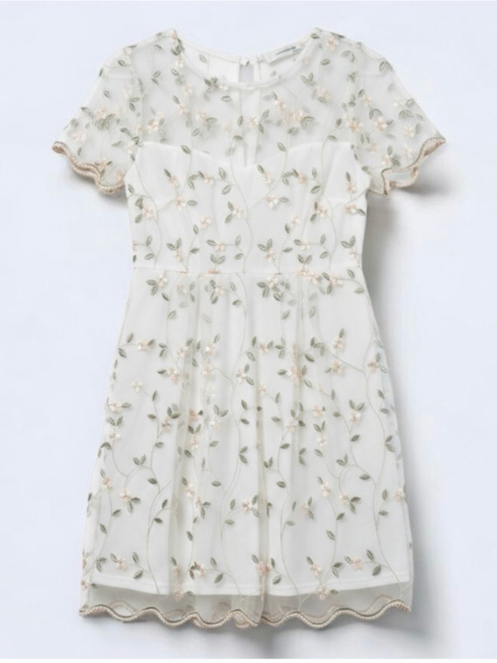 Angelas Cottagecore White Floral Mini Dress Womens Small